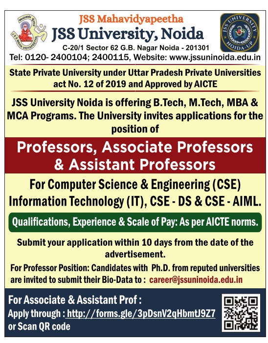 JSS University Noida Professor Recruitment 2024